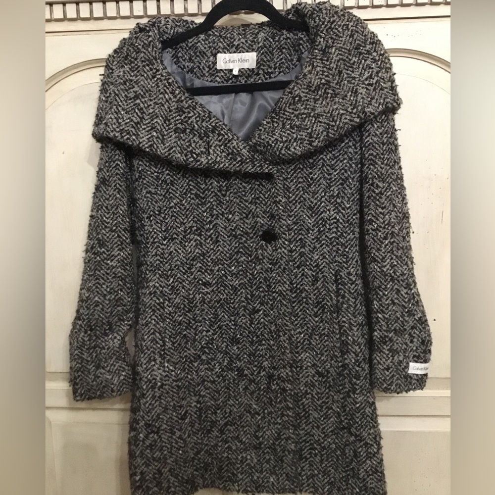 Calvin Klein Women’s Wool Blend Tweed Coat Size 2